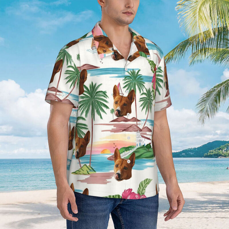 Personalized Hawaiian Shirt with Sunset Print Makes a Great Holiday Gift for Pet Lovers