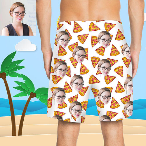 Custom Face Pizza Men's Beach Shorts