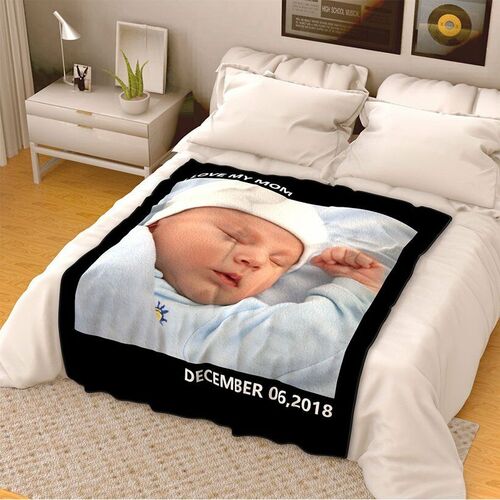 Personalized Photo Coral Fleece Blanket With Text