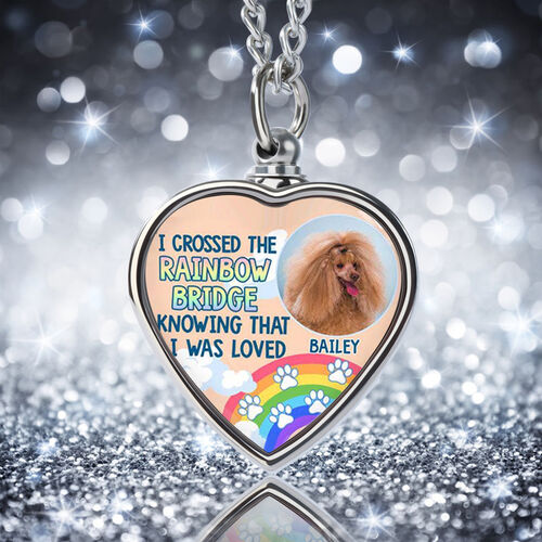 I Crossed The Rainbow Bridge Unique Personalized Pet Memorial Urn Necklace