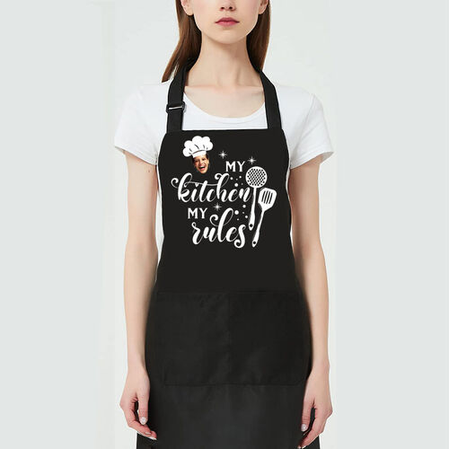 Personalized Photo Apron Interesting Gift for Family Members"My Kitchen My Rules"