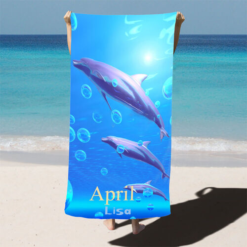 Personalized Name Bath Towel with Dolphin Pattern for Friend