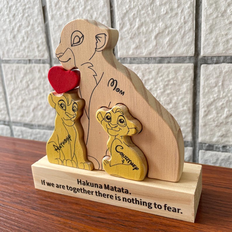 Puzzle en bois personnalisé de la famille Lion, cadeau chaleureux pour les mères célibataires