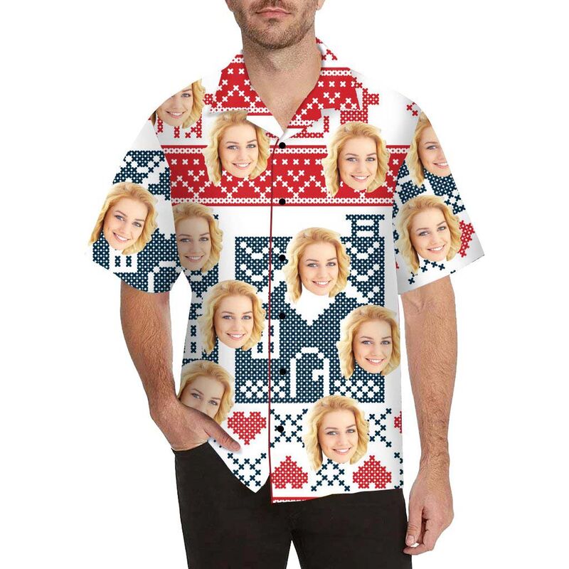 Custom Face Cross Stitch Men's All Over Print Hawaiian Shirt