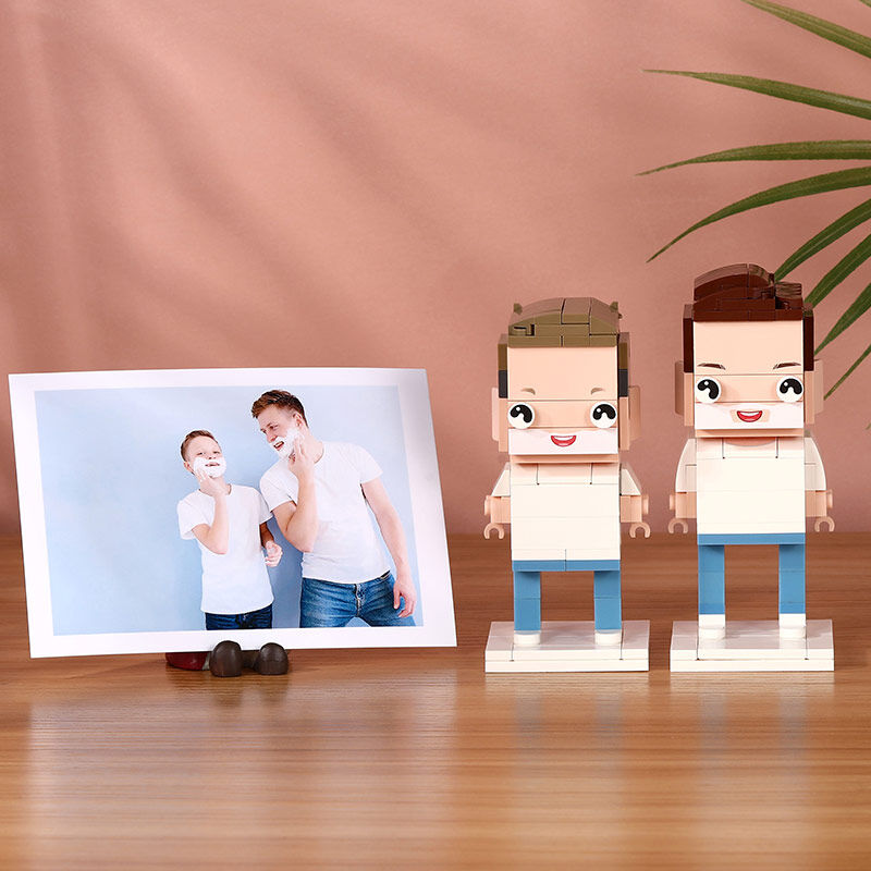 Custom Building Blocks 2 People Full Body Photo Commemorative Gift for Father and Son