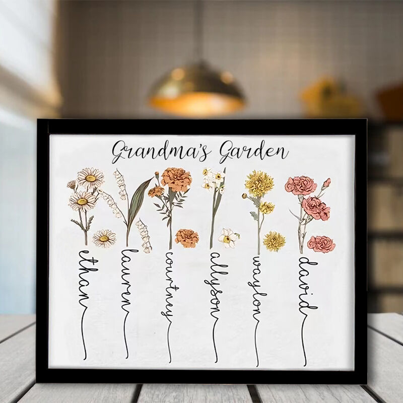 Personalized Birth Flower Frame with Custom Name Artistic Design Perfect Gift for Her