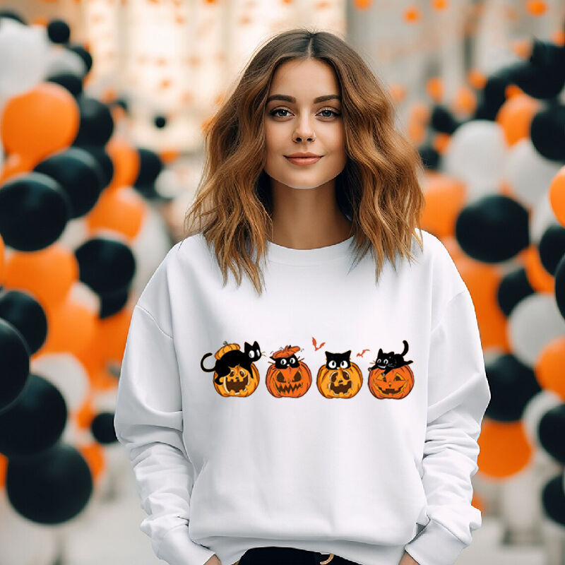 Funny Sweatshirt Invisible Pumpkin Cat Pattern Design Interesting Halloween Gift