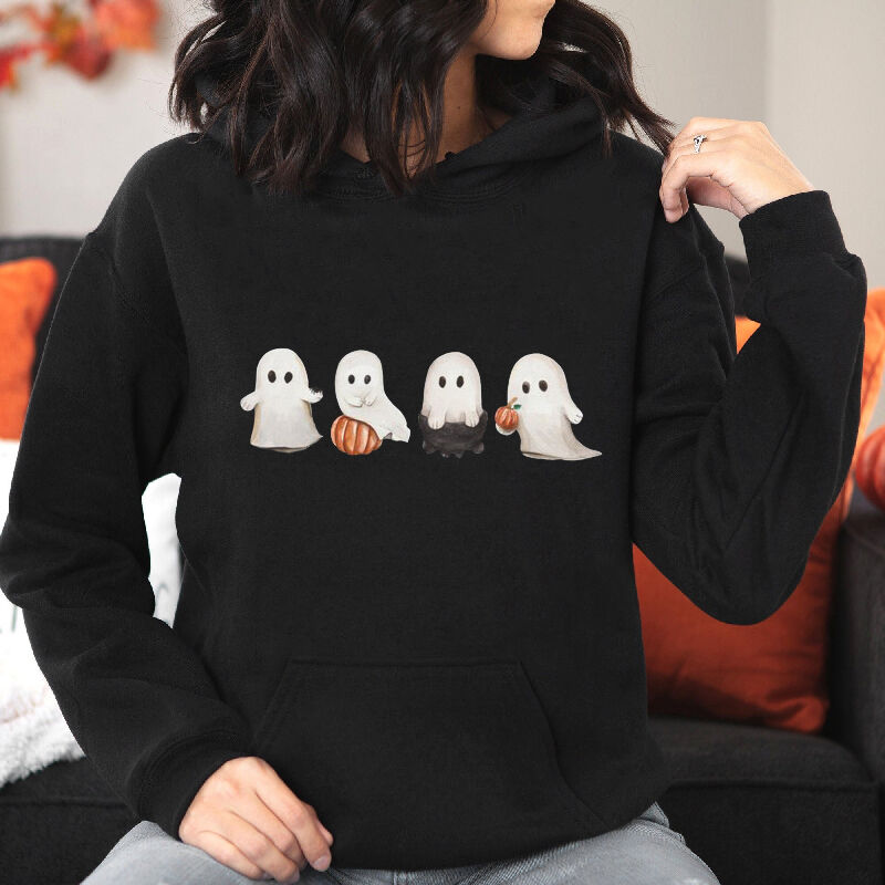 Ghosts Pattern Playing With Pumpkins Beautiful Hoodie Funny Present for Halloween