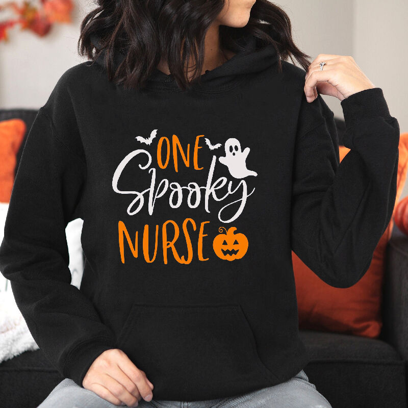 Casual Hoodie with Bat Pattern Creative Design Gift for Women "One Spooky Nurse"