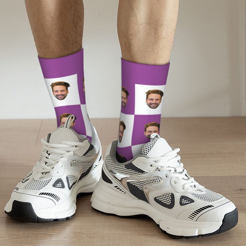 Personalized Face Socks Custom Funny Socks with Knit Squares