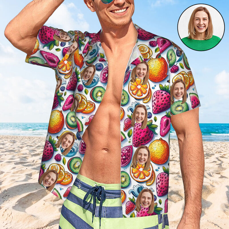 Camisas hawaianas con estampado de frutas tropicales para la familia