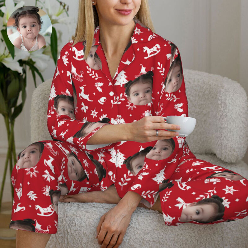 Pyjama personnalisé avec photo personnalisée, icônes de Noël, ambiance festive, motif, cadeau parfait pour elle