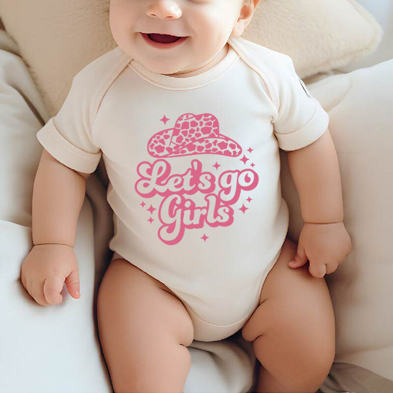Personalized Baby Onesie Let's Go Girls Cowboy Hat Cool Design Attractive Baby Shower New Mom Gift
