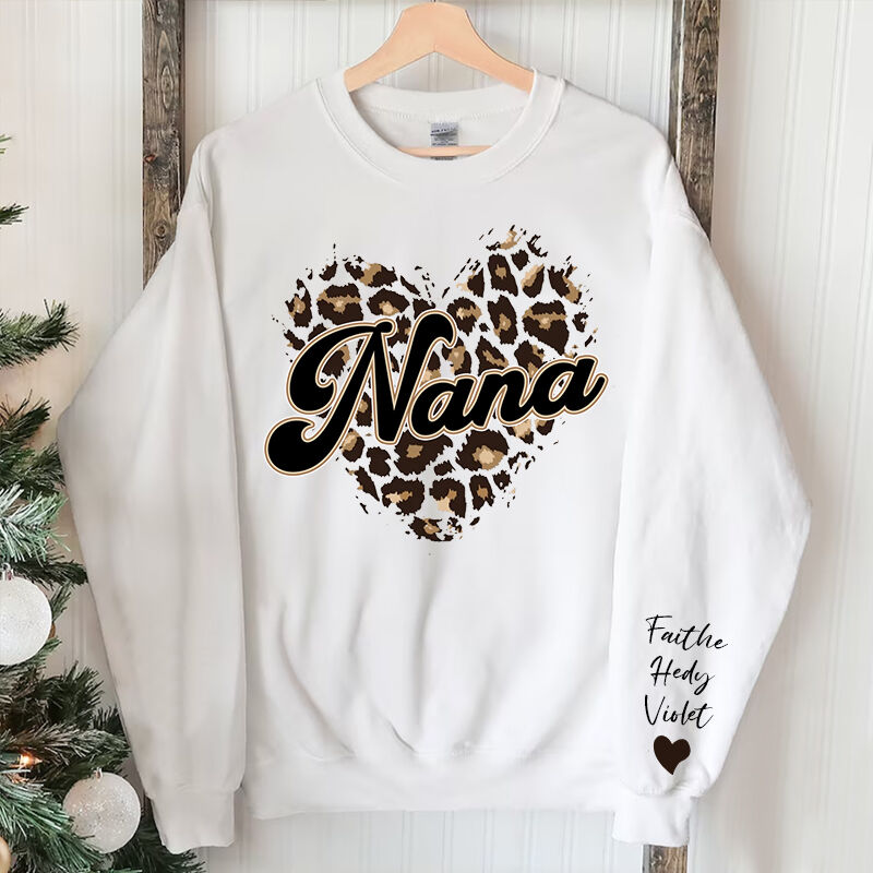 Personalized Sweatshirt Custom Nickname Leopard Heart Custom Names Design Cool Gift for Mother's Day