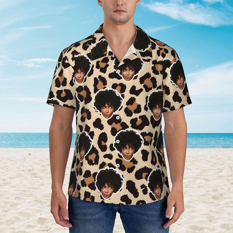 Chemise hawaïenne personnalisée avec imprimé léopard manches courtes pour couples pour anniversaire