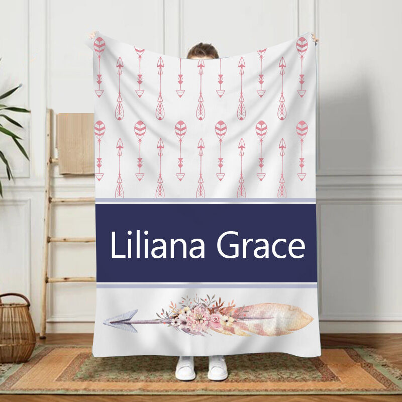 Personalized Name Blanket Pink Arrow Pattern Stylish Gift