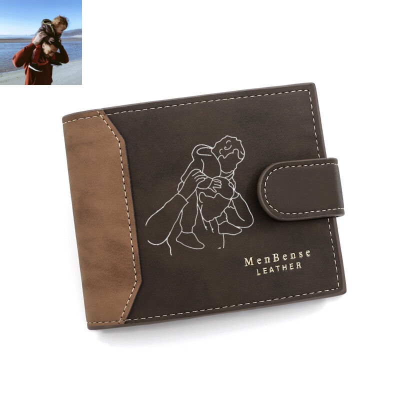 Personalized Leather Men's Wallet Sketch Photo For Dad