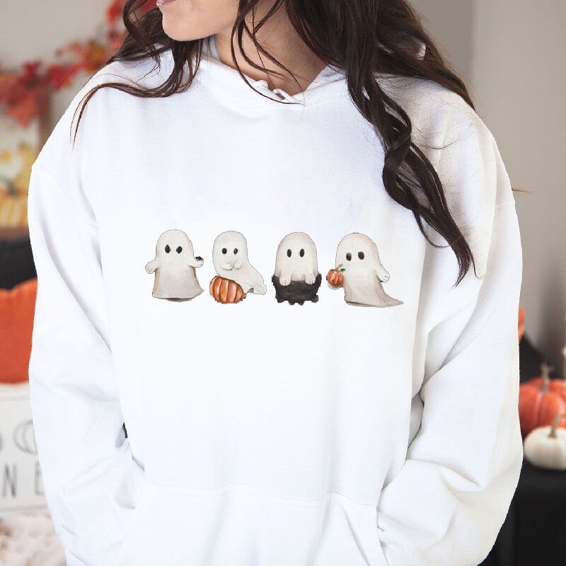 Ghosts Pattern Playing With Pumpkins Beautiful Hoodie Funny Present for Halloween