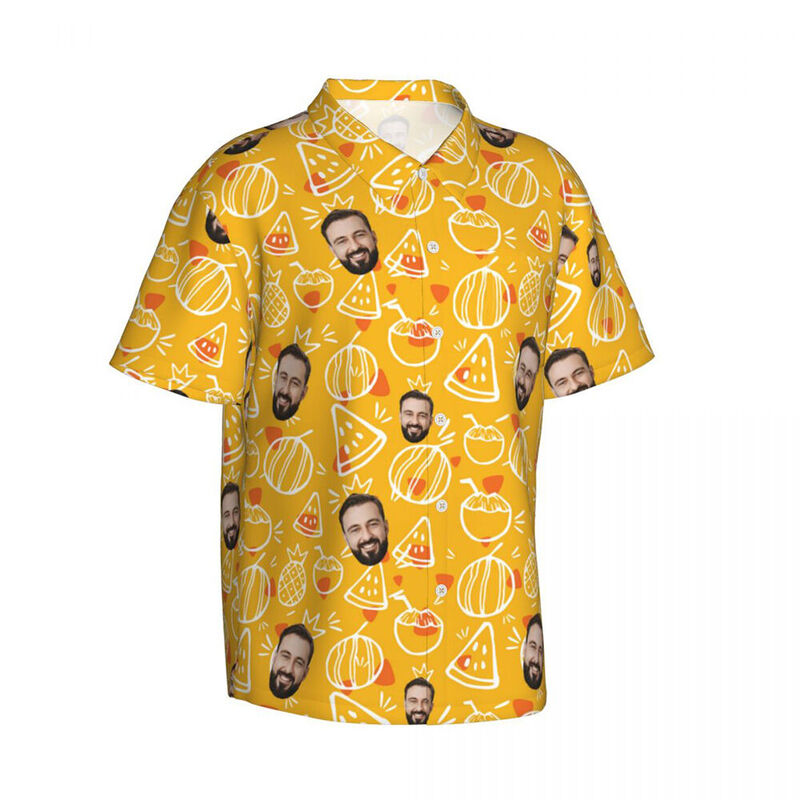 Camisa Personalizada Estilo Tropical Dibujo Sandía Amarillo Camisa Hawaiana Unsex