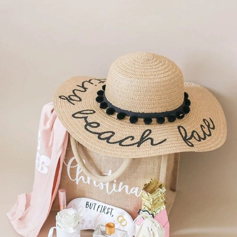 Sombrero de sol de playa personalizado con pompón de adorno Exquisito regalo de viaje para ella en vacaciones