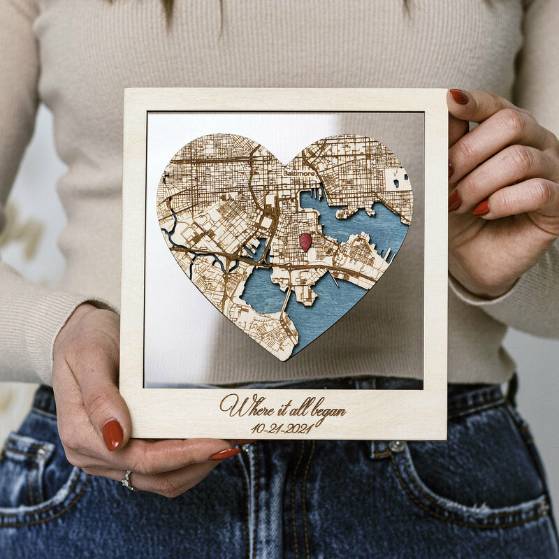 Personalized Love Map Photo Frame Warm Gift For Sweet Couples