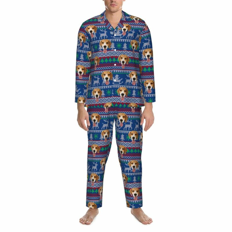 Personalisierte Pyjamas mit individuellem Foto Weihnachtsmann Rentier Muster Design Weihnachtsgeschenk für ihn