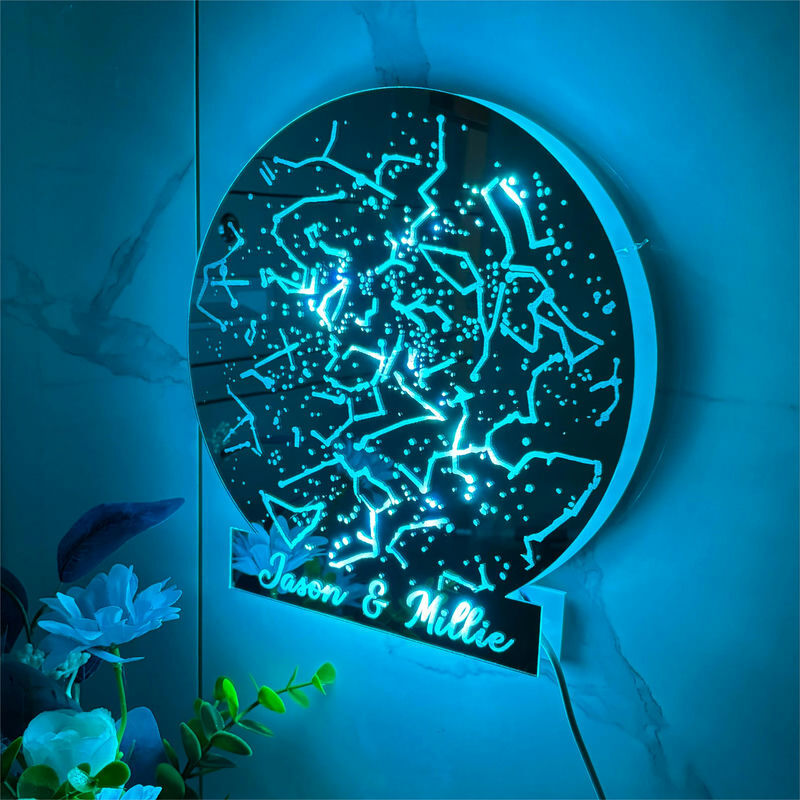 名入れ 星図 マップ 壁掛け 12色変化 LED ミラー 発光 ナイトライト オリジナル