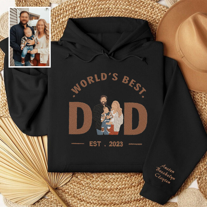 Personalized Hoodie Embroidered World's Best Dad with Custom Photo Unique Gift for Father's Day