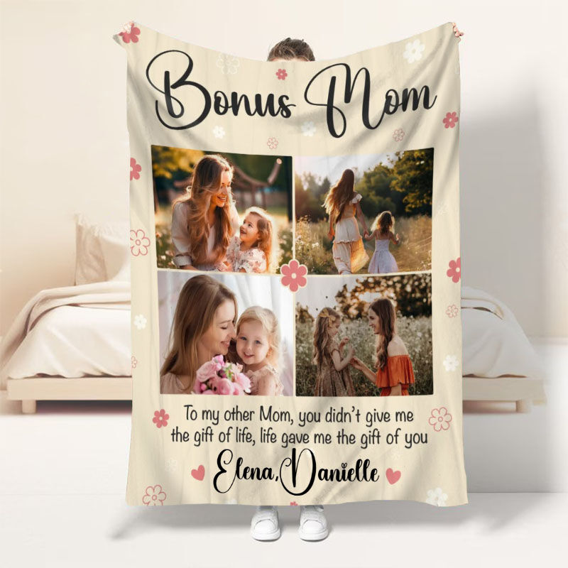 Personalized Picture Blanket with Flowers Pattern Warm Present for Mother's Day