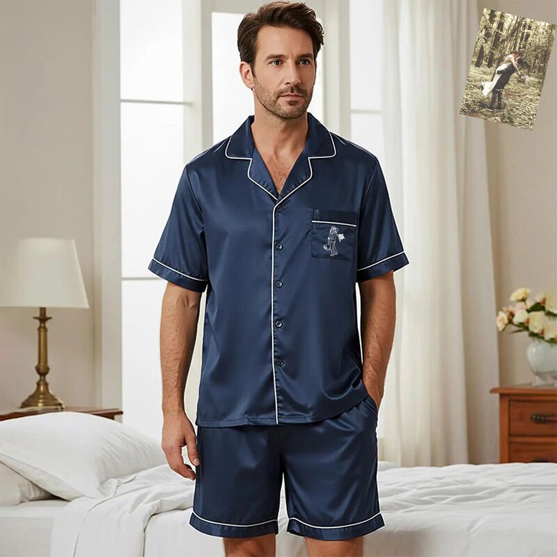 Ensemble pyjama brodé personnalisé avec image personnalisée Cadeau romantique pour le mari