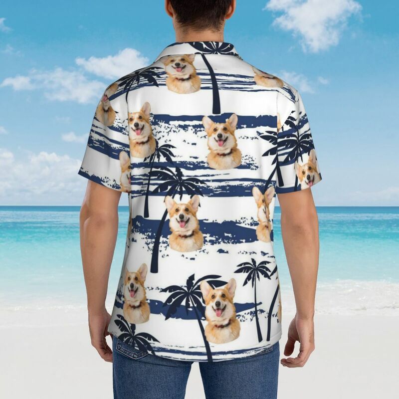 Custom Hawaiian Shirt with Coconut Tree Pattern Add Pet Photo Holiday Gift for Pet Lovers