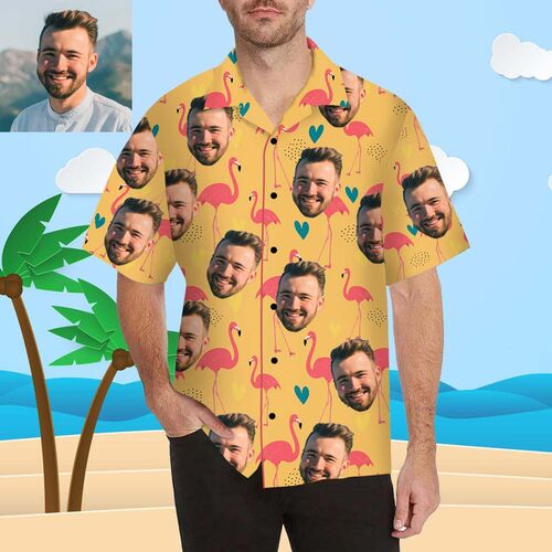 Individuelles Gesicht Großer Flamingo Herren Bedrucken Hawaii Hemd/Shirt
