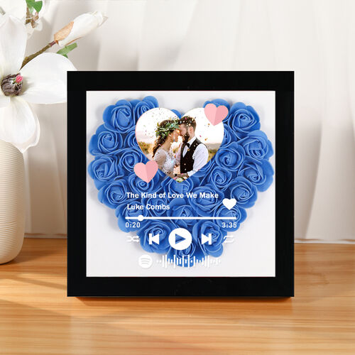 Boîte d'ombre en forme de fleur séchée personnalisée avec album et photo - Cadeau de mariage