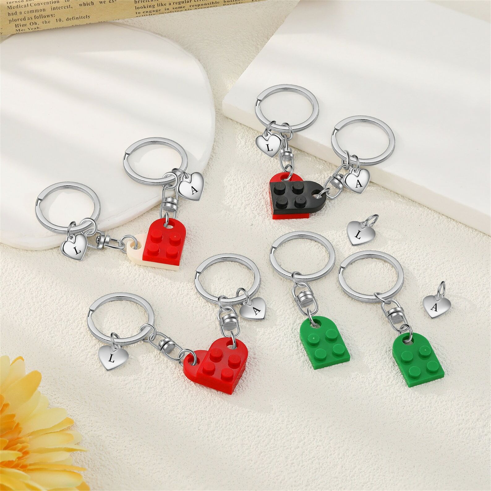 I LOVE MGA & Ringo Jam キーホルダーセット 合わせるハート イニシャル カップル ペアキーホルダー オーダーメイド