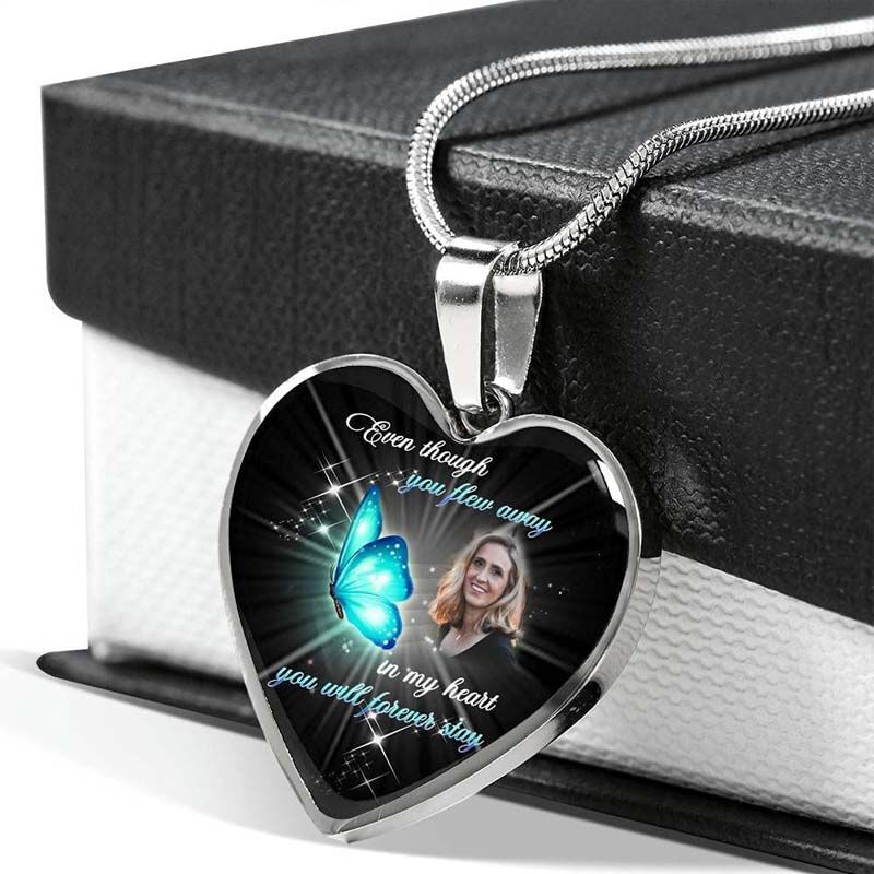 "In My Heart You Will Forever Stay" Custom Photo Memorial Necklace