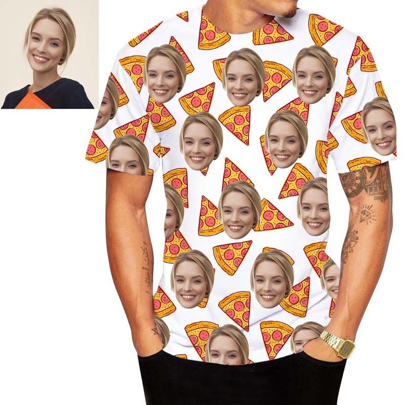 Custom Face Hawaiian T-Shirt With Pizza