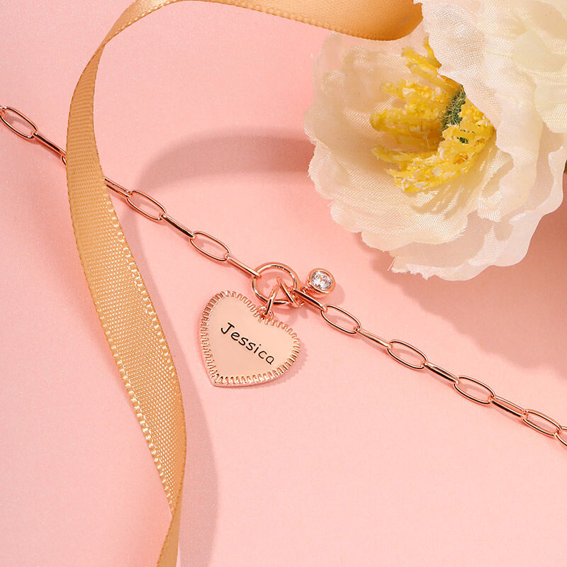 Heart Pendant Link Custom Bracelet with Diamond