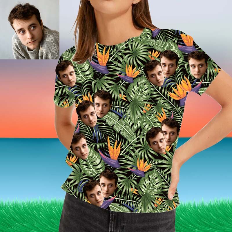 T-Shirt Hawaïen Personnalisé Imprimé avec Fleur Jaune