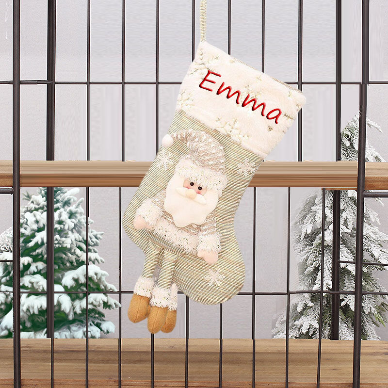 Calcetines blanco de navidad personalizados de nombre con papá noel regalo familiar