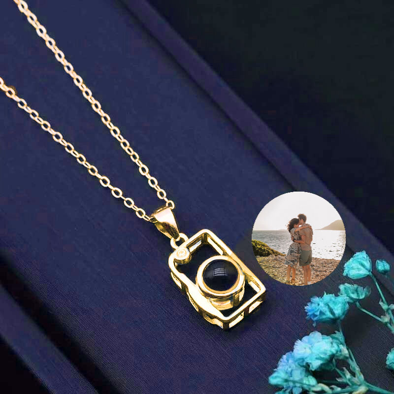 Sterling Silver Personalized Photo Projection Necklace To Family-Camera Necklace
