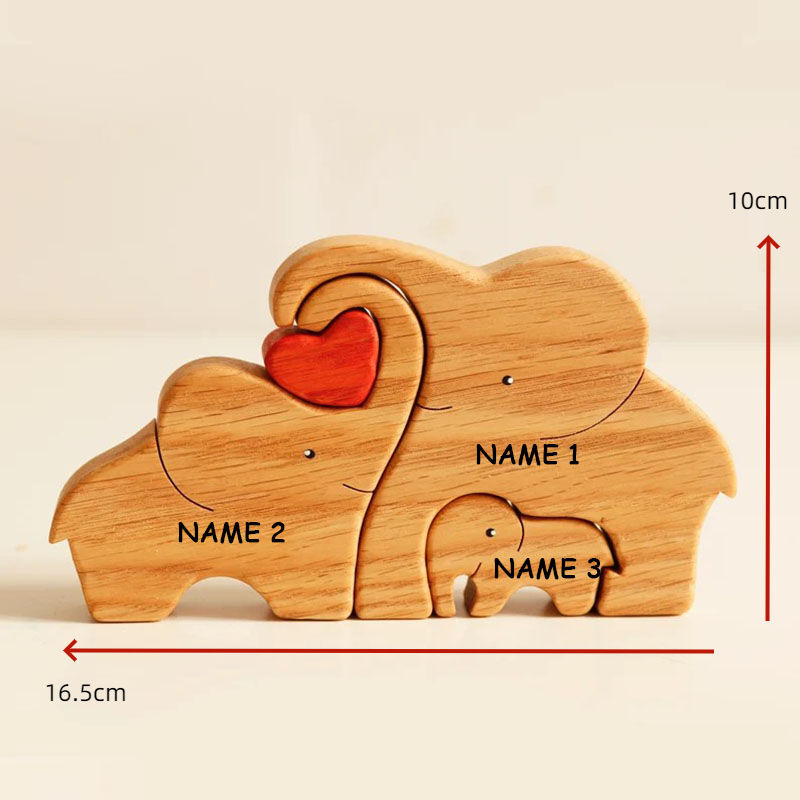 Customized Names Elephant Wooden Family Puzzle Christmas Gift With Heart