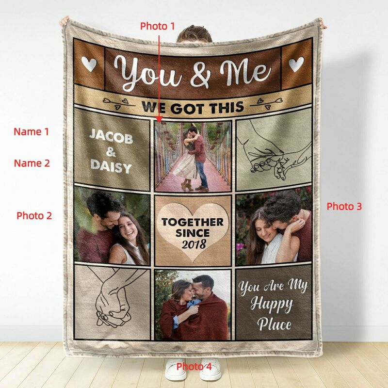 Personalized Picture Blanket with Hands Pattern Best Valentine's Day Gift