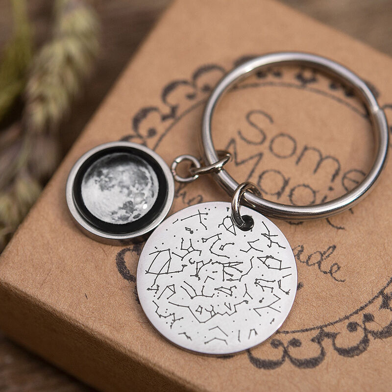Personalized Keychain Star Map And Moon Phase Design Unique Gift for Lover's Anniversary