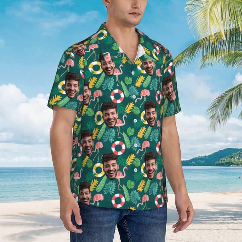 Custom Hawaiian Shirts Add Face Photo Tropical Vacation Shirts for Him