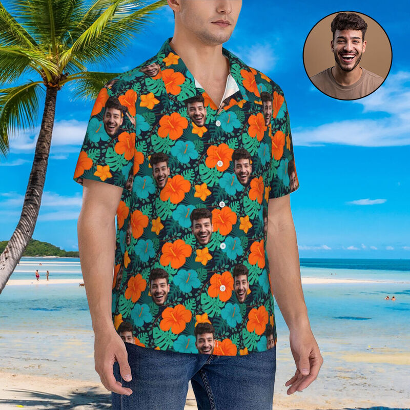 Camisa Hawaiana Personalizada Cara Foto Hawaii Vibe Perfet Regalo para Usted