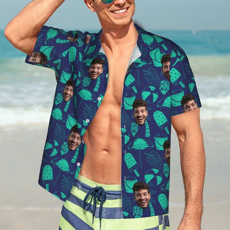 Camicia hawaiana personalizzata con elementi da spiaggia per uomo