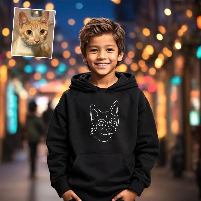 Personalized Kids Embroidered Hoodies Customized Line Drawing Warm Gifts For Pet Lovers