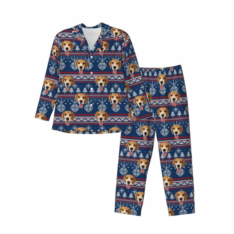 Personalisierte Pyjamas mit individuellem Foto Glocke Weihnachtsbaum Festliche Atmosphäre Design Perfektes Geschenk für die Familie