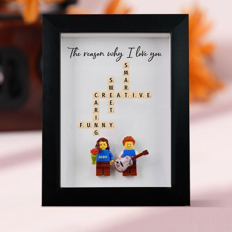 Marco de fotos personalizado con minifiguras y regalo de Scrabble para el día de San Valentín