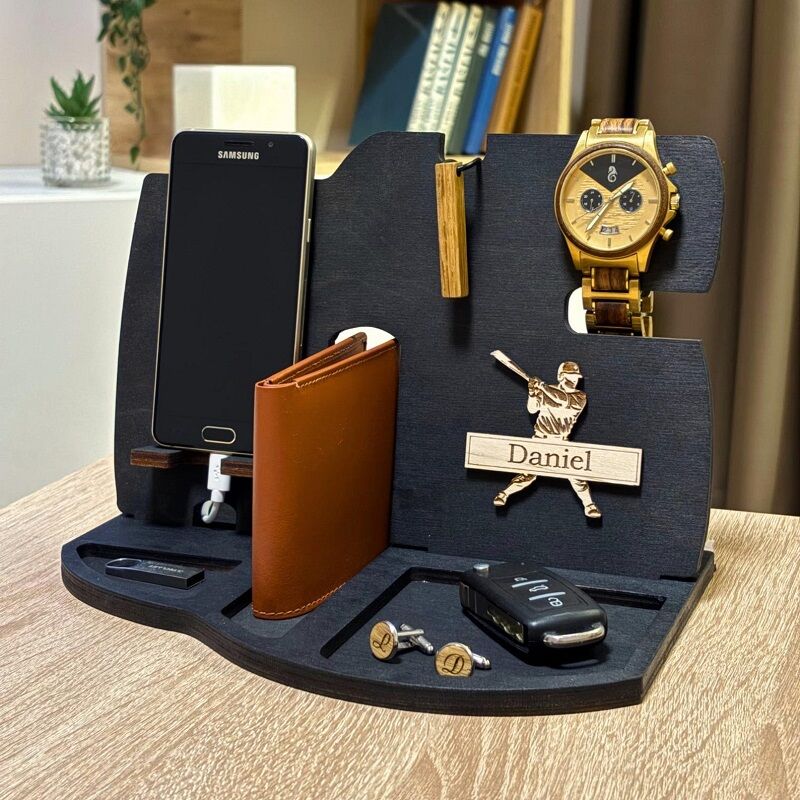 Personalisiertes Schreibtisch-Organizer Telefon-Docking-Station Holz-Ständer-Design Attraktives Geschenk Für Ihn
